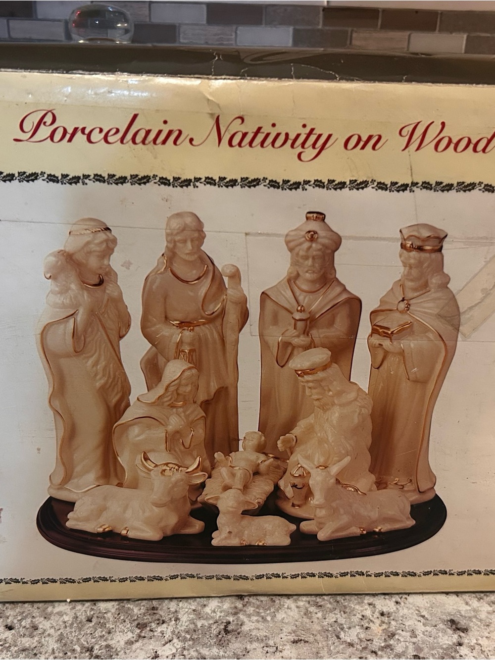 Porcelain Nativity on Wood Base - Cream Porcelain Holiday Set